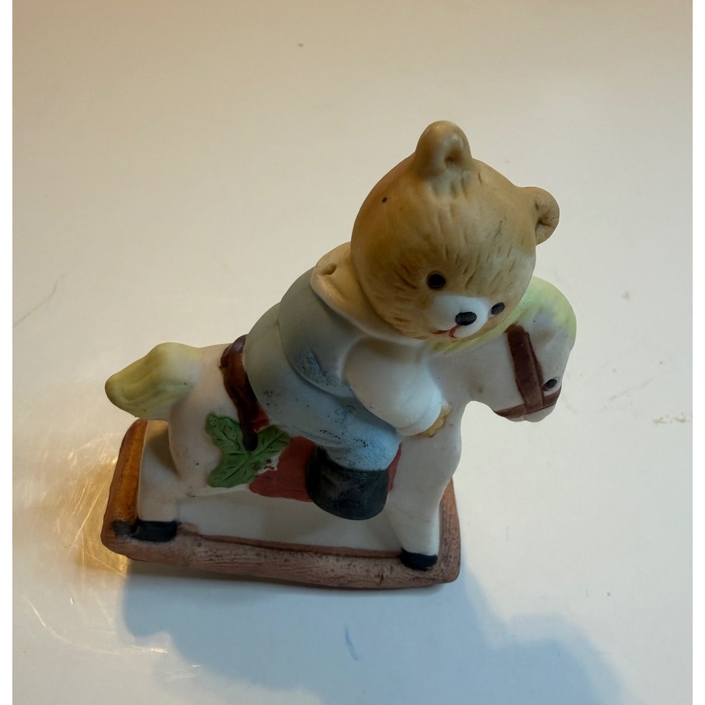 Vintage  Bear on Rocking Horse Figurine Made in Taiwan Collectible Ceramic Decor